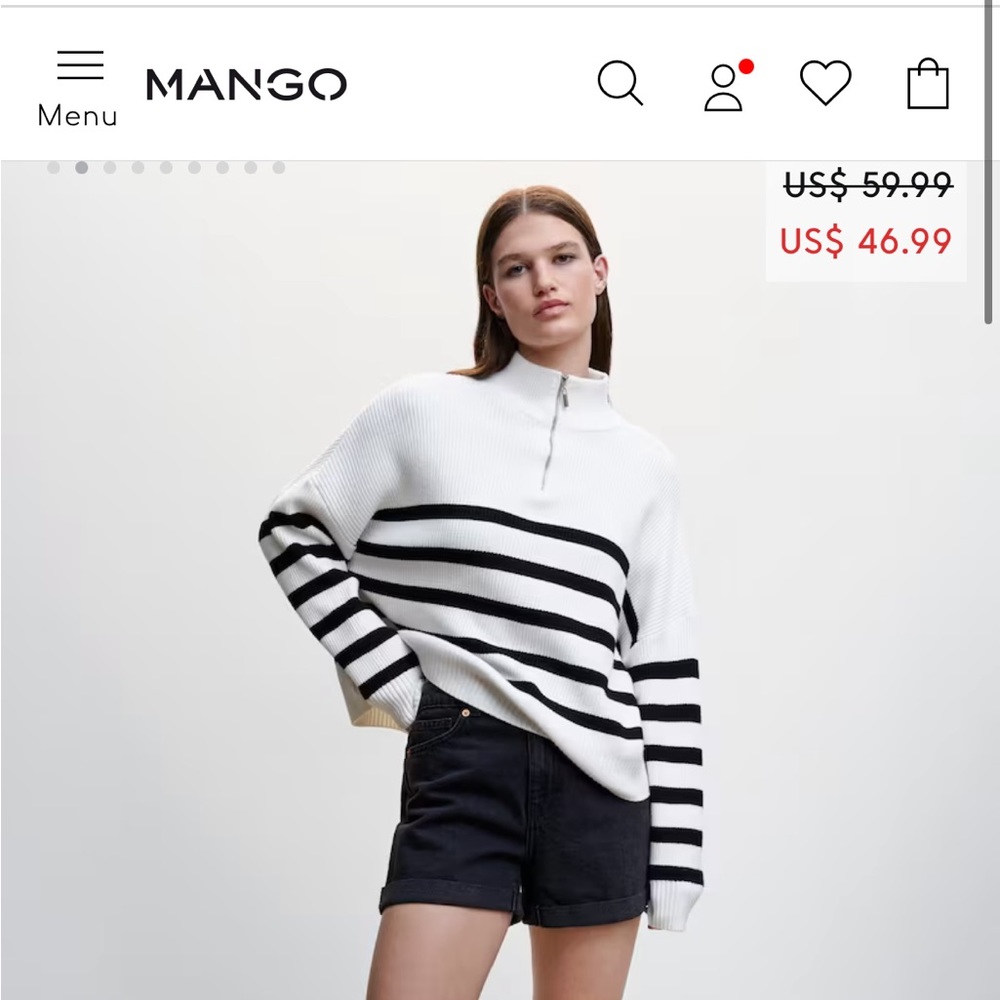 Mango Striped Crop Quarter Zip Sweater
